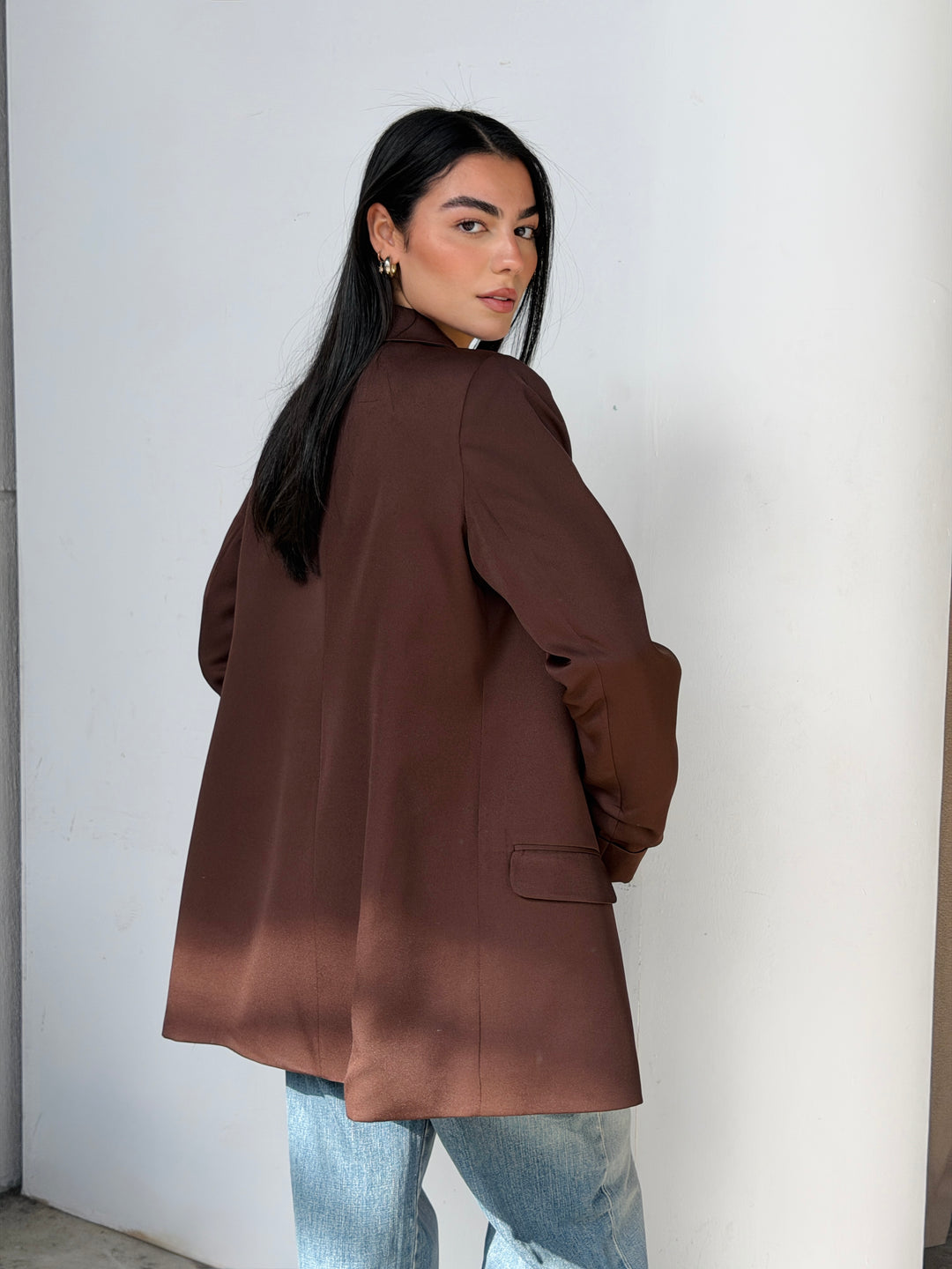 Ruffled blazer in chocolate
