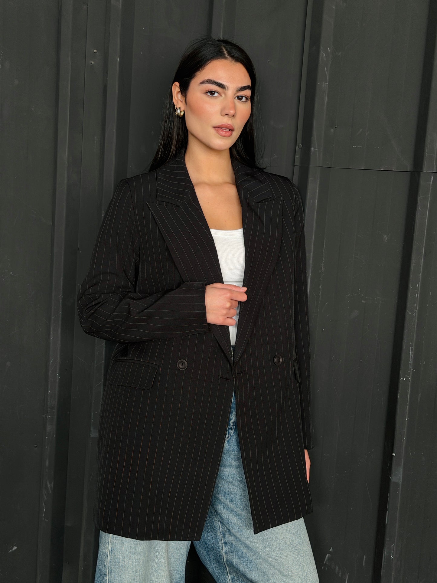 Striped Relaxed Fit blazer In Black