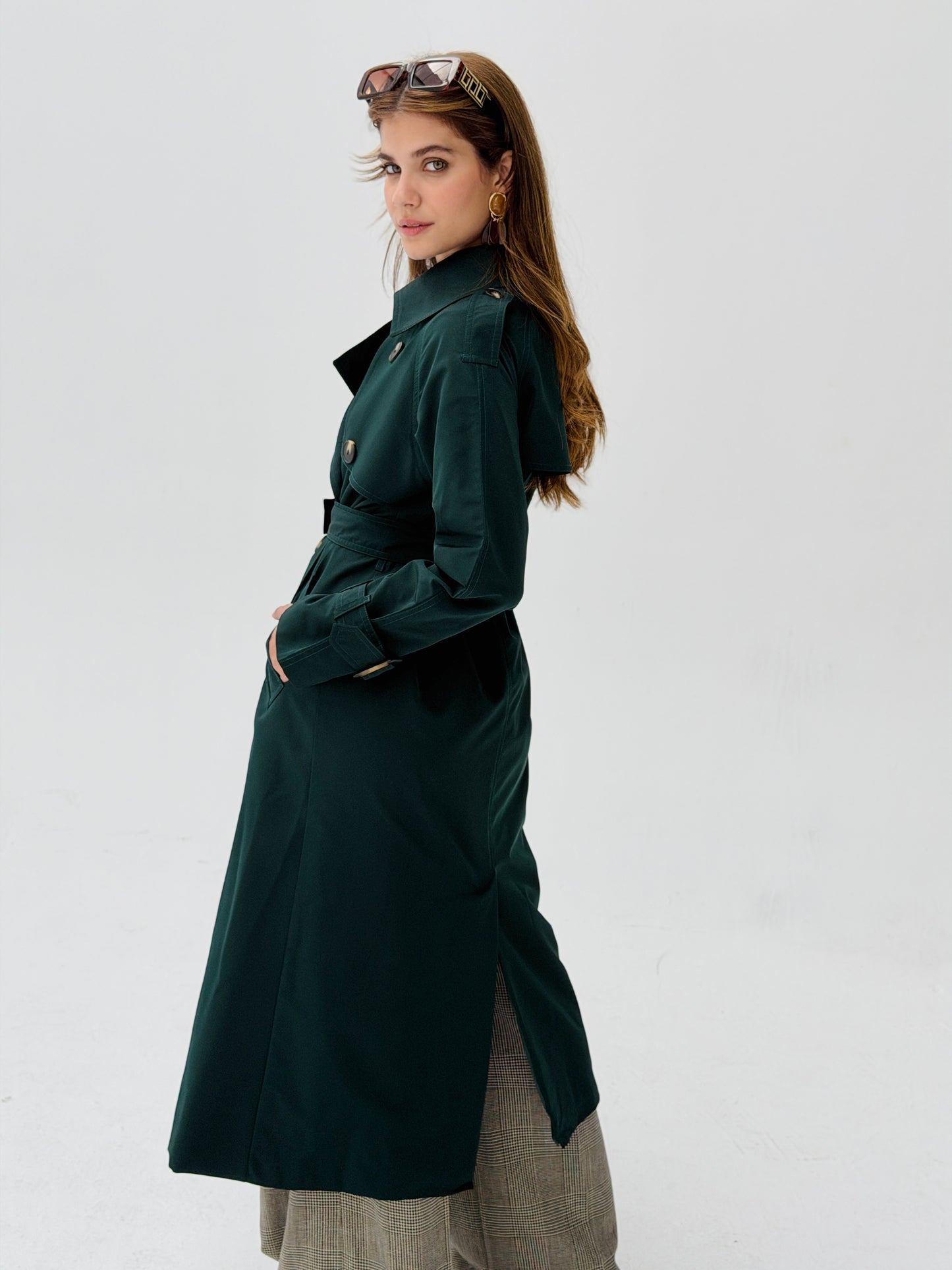 Statement Trench Coat In Deep Teal