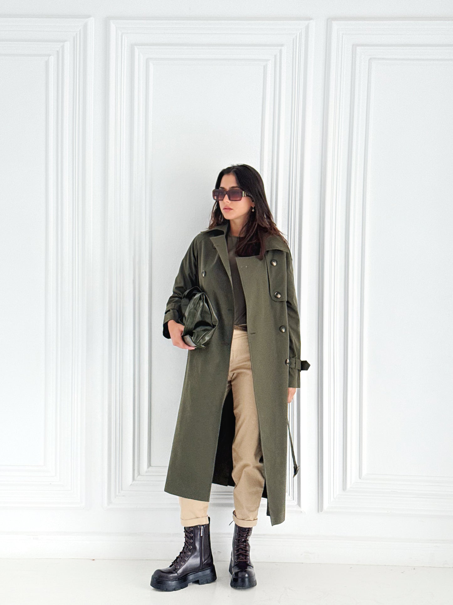 Statement Trench Coat In Olive