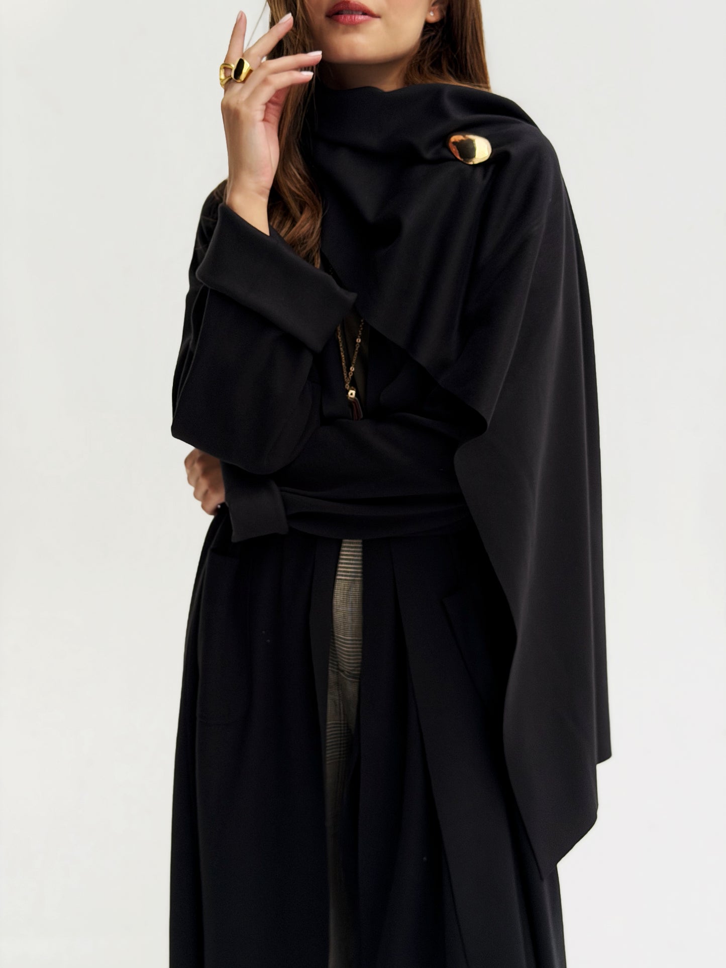 Oversize Wool Cardigan with Scarf In Black