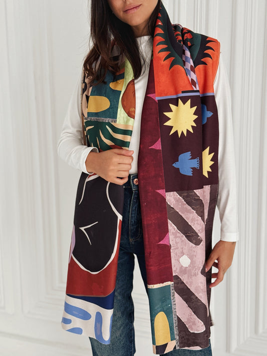 Color Bloom wool scarf ( Rectangle)