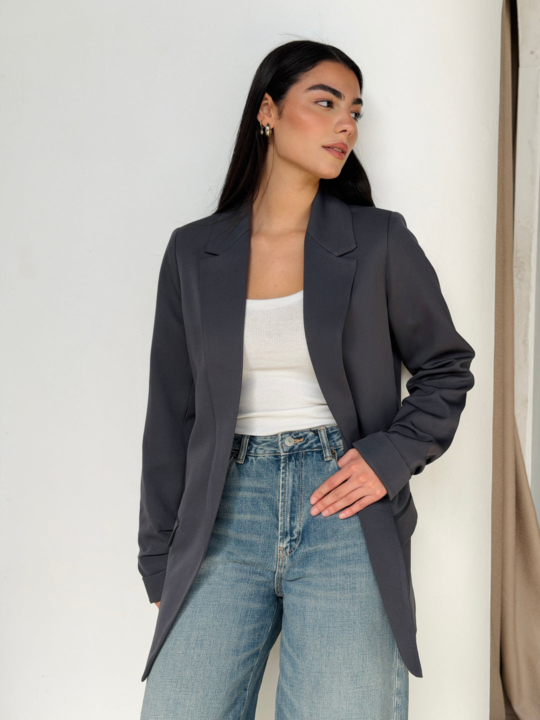 Ruffled Blazer in Gray