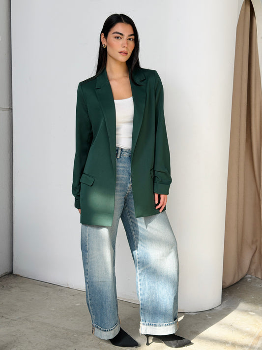 Ruffles Blazer In Dark Green