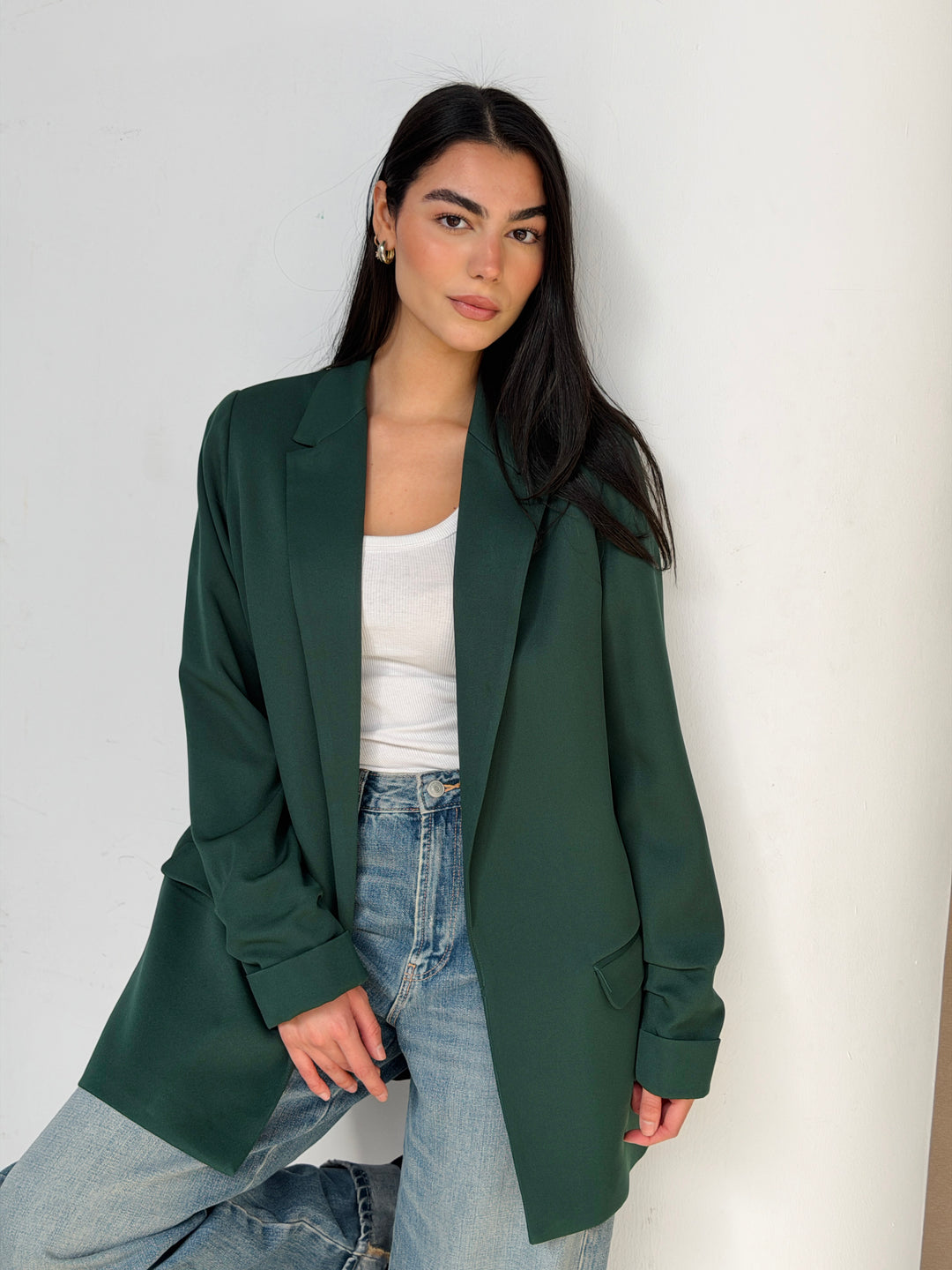 Ruffles Blazer In Dark Green