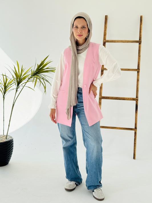 Collarless vest in pink