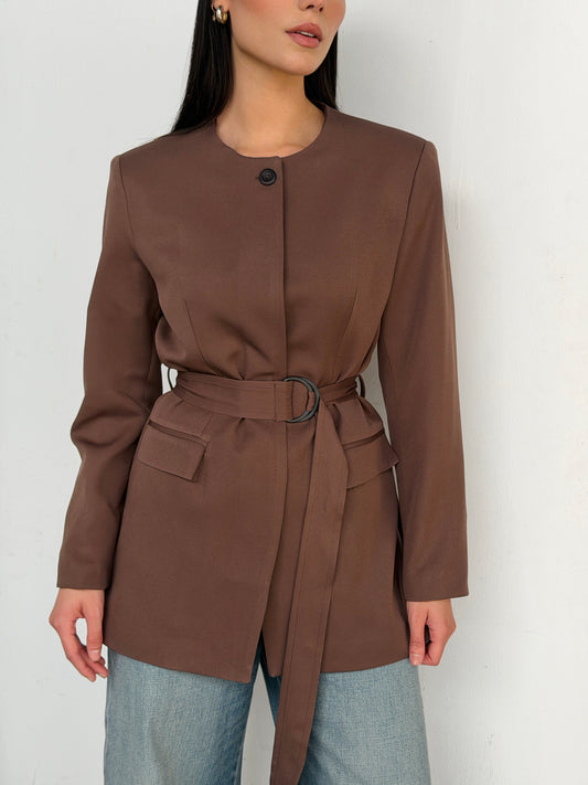 Belted Tailored Blazer in Brown