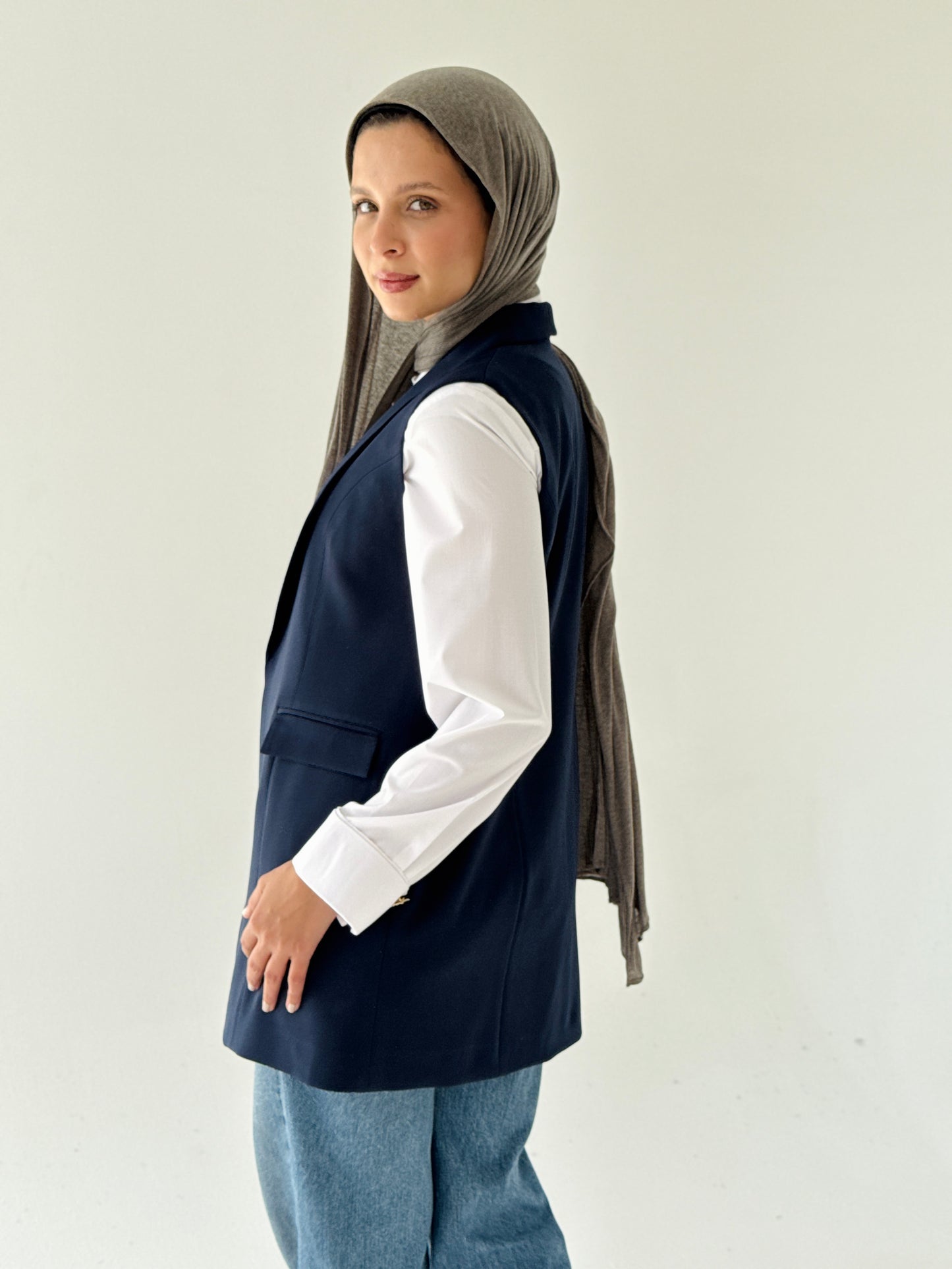 Shawl collar tailored vest in navy blue