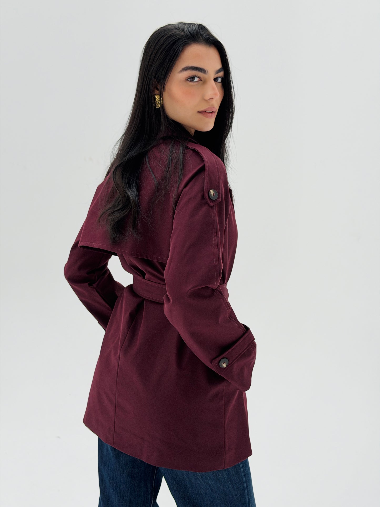 Mini Trench Coat In Burgundy