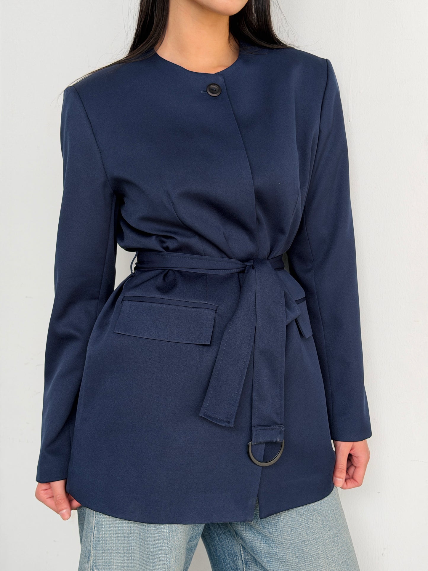 Belted Tailored Blazer in navy