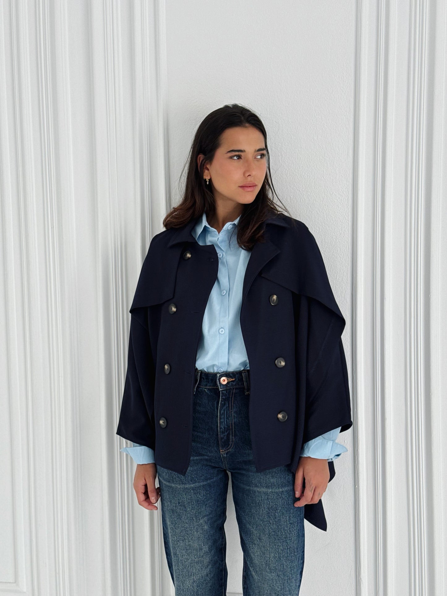 Tranch Cape In Navy Blue