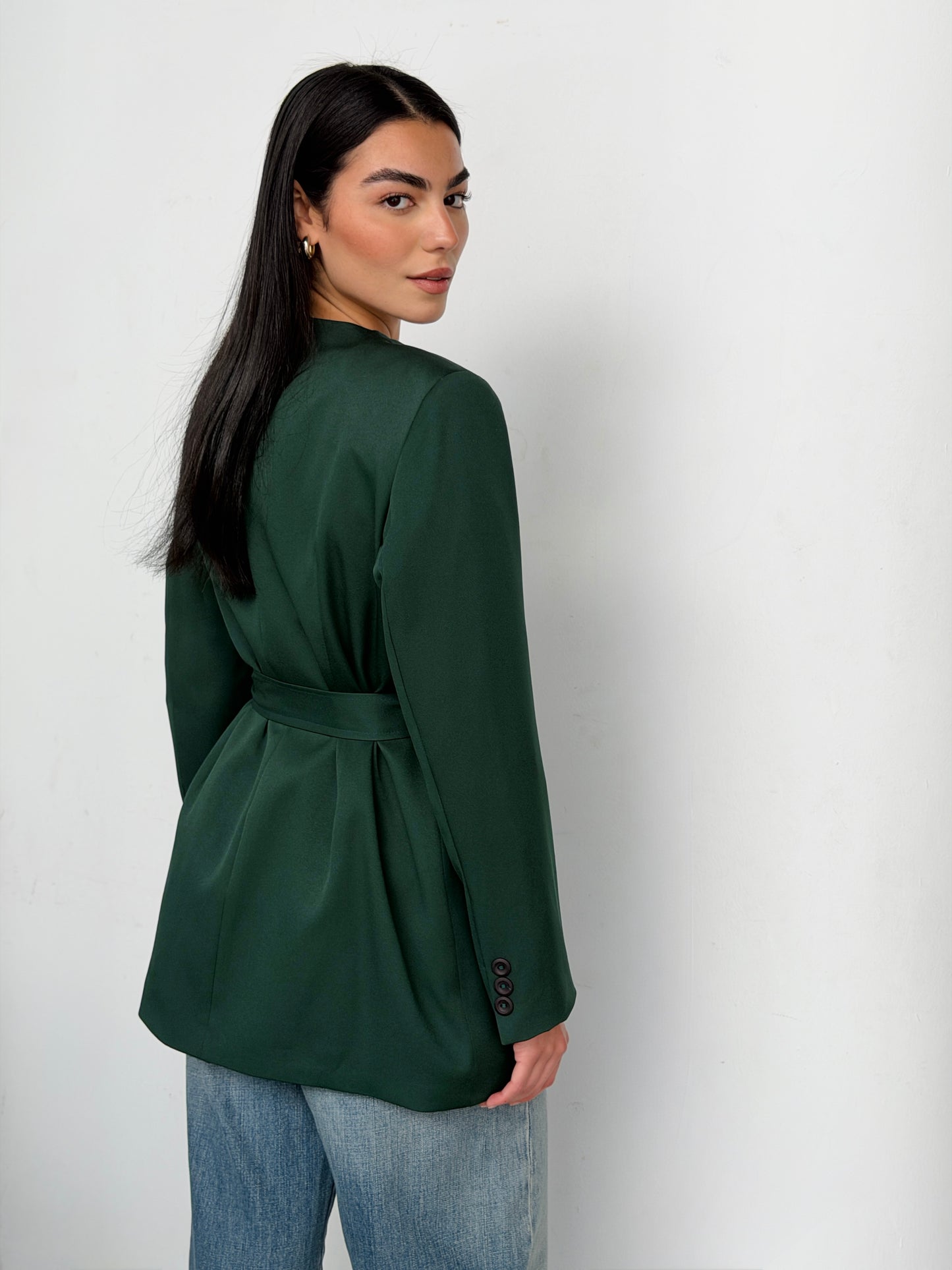 Belted Tailored Blazer in Dark Green