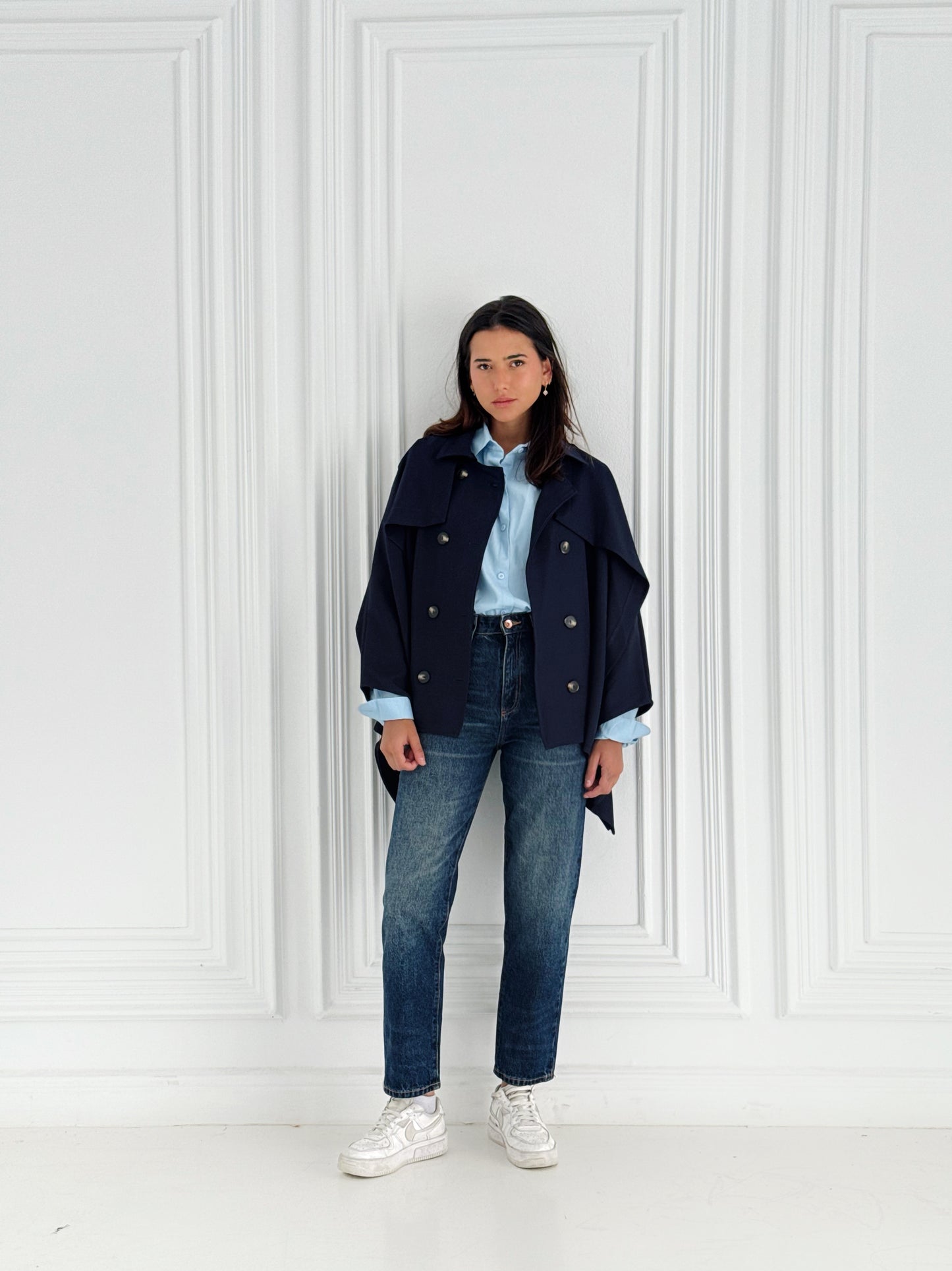 Tranch Cape In Navy Blue