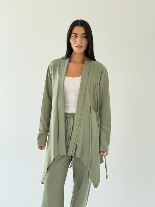 Ribbon cardigan in Olive