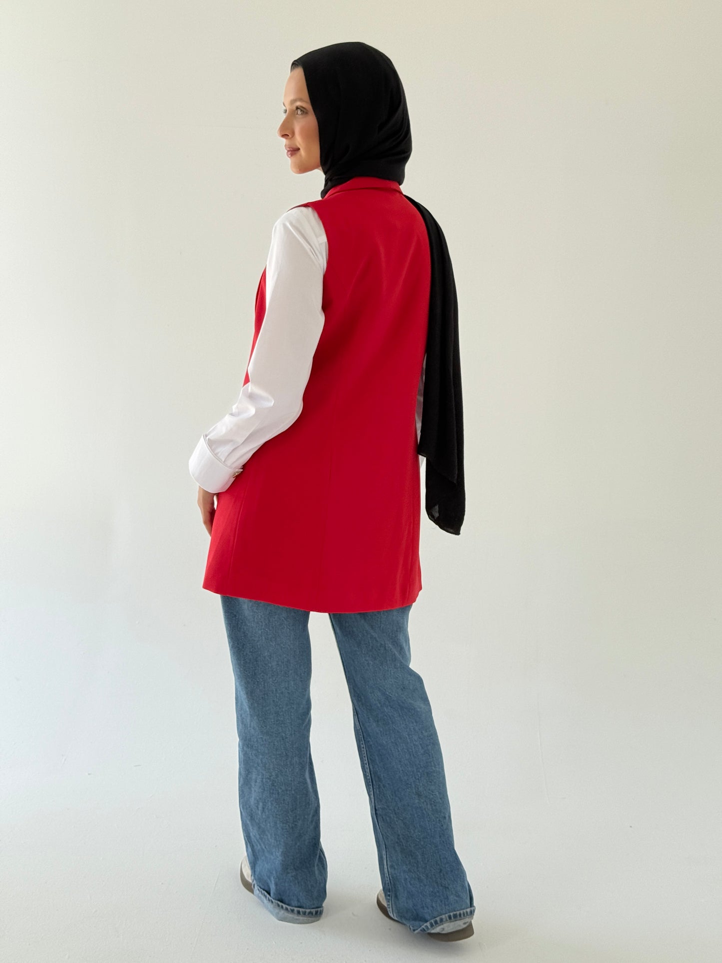 Shawl collar tailored vest I red
