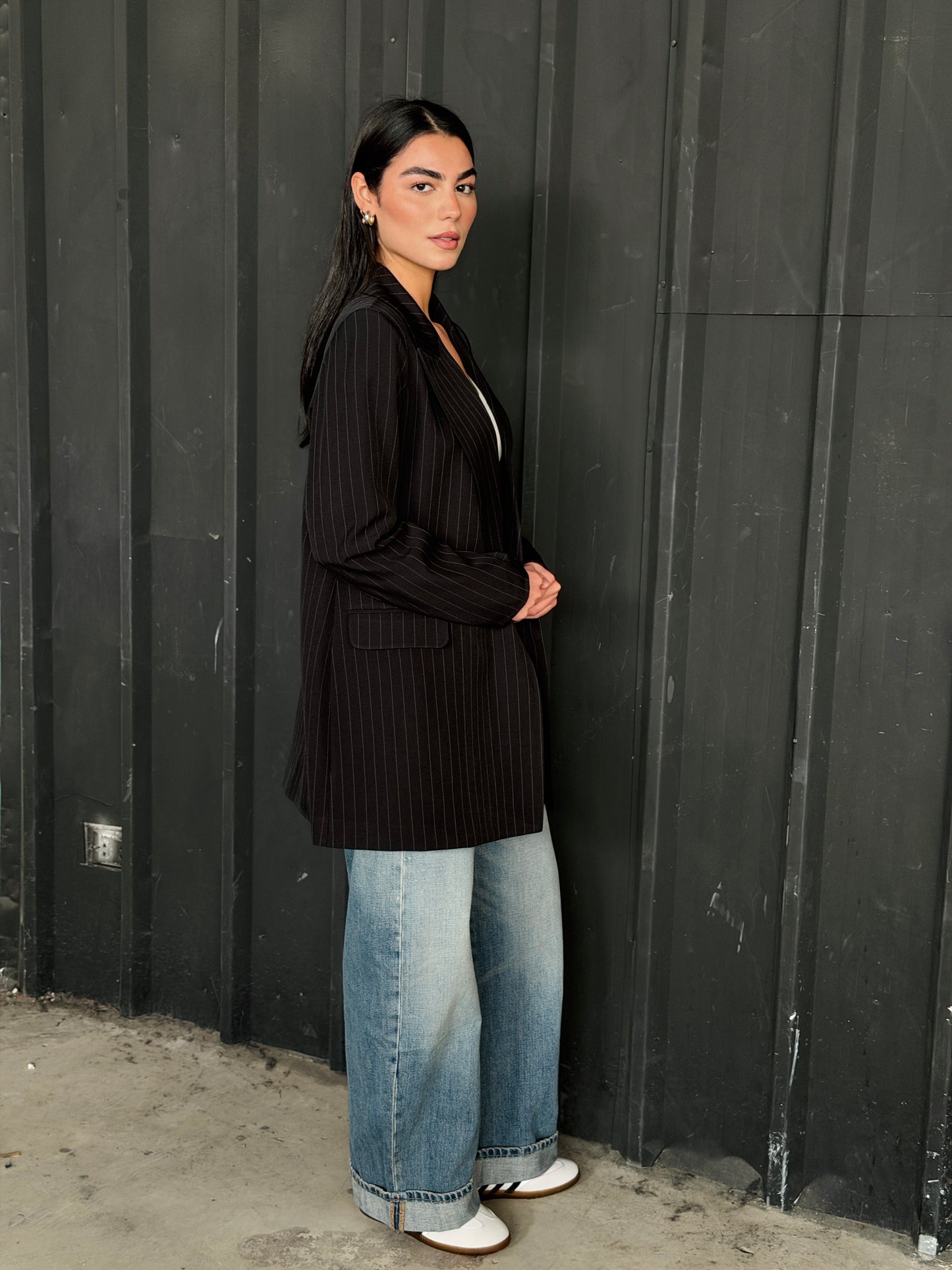 Striped Relaxed Fit blazer In Black