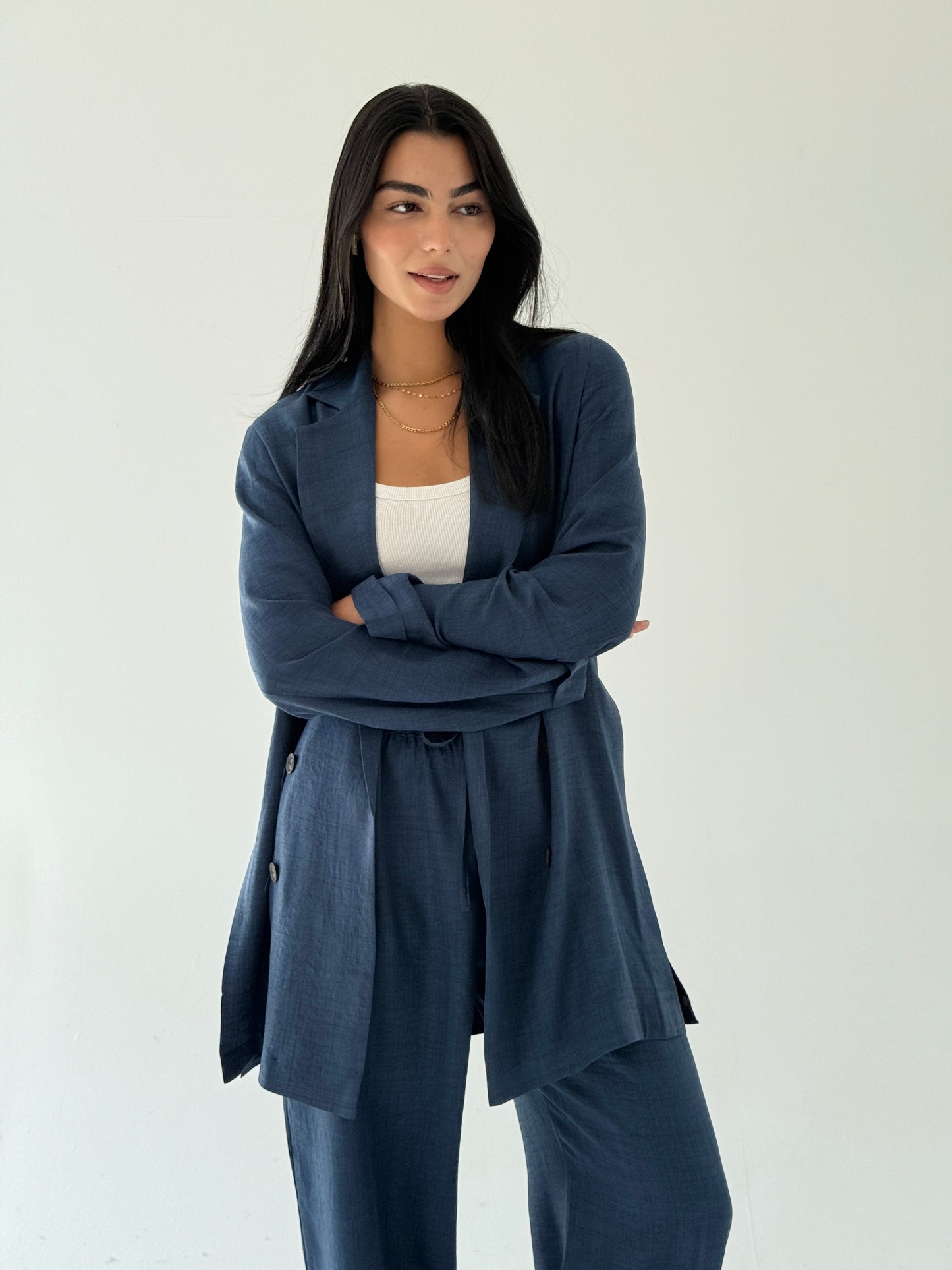 Effortlessly linen set in navy blue