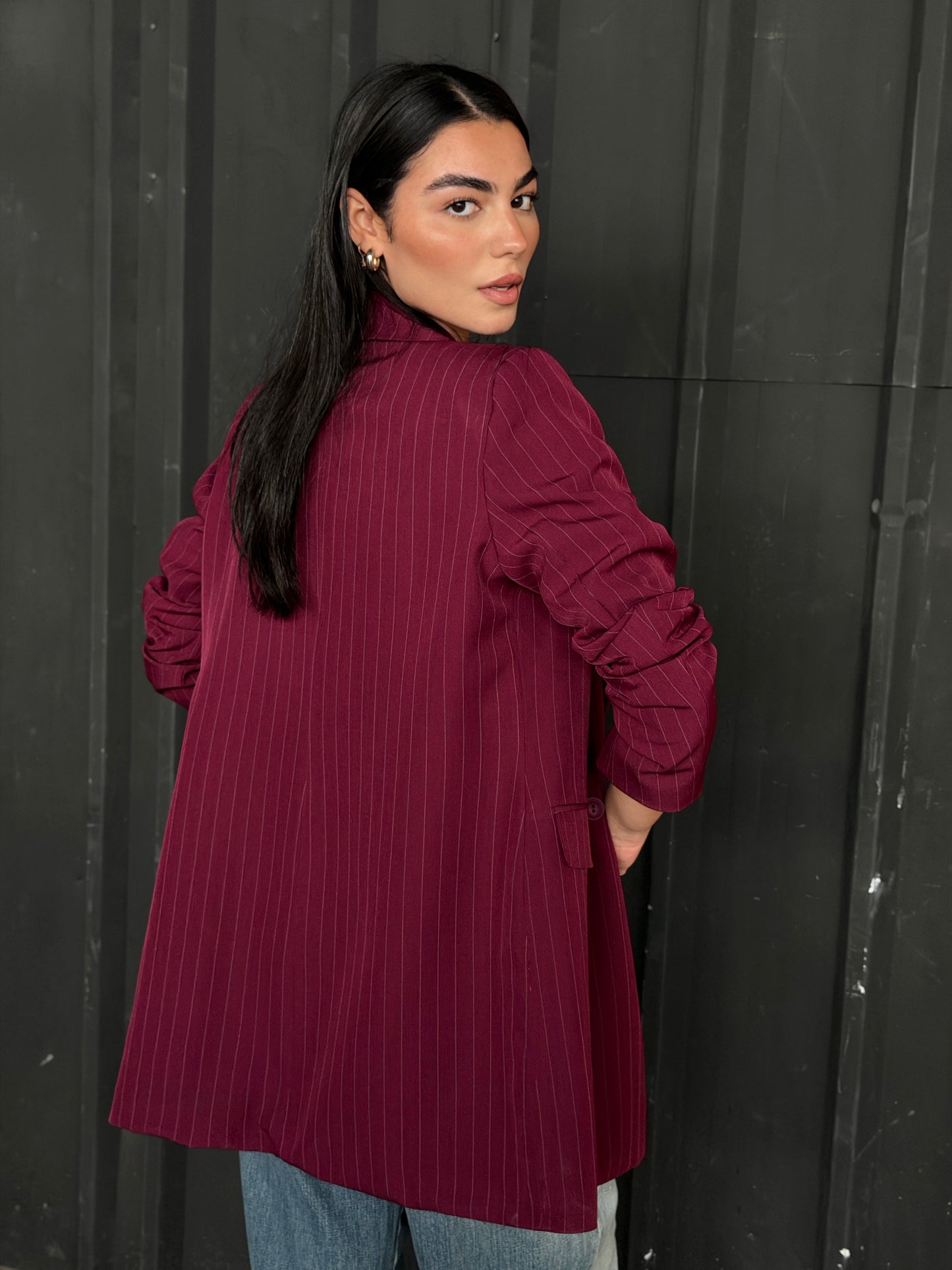 Striped Relaxed Fit blazer In burgundy