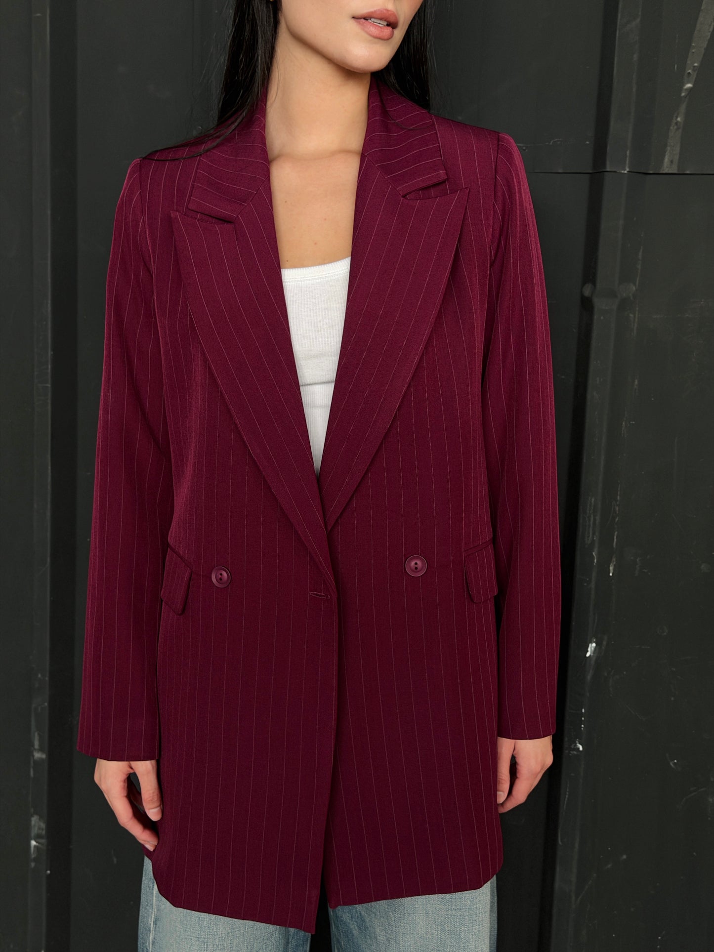 Striped Relaxed Fit blazer In burgundy