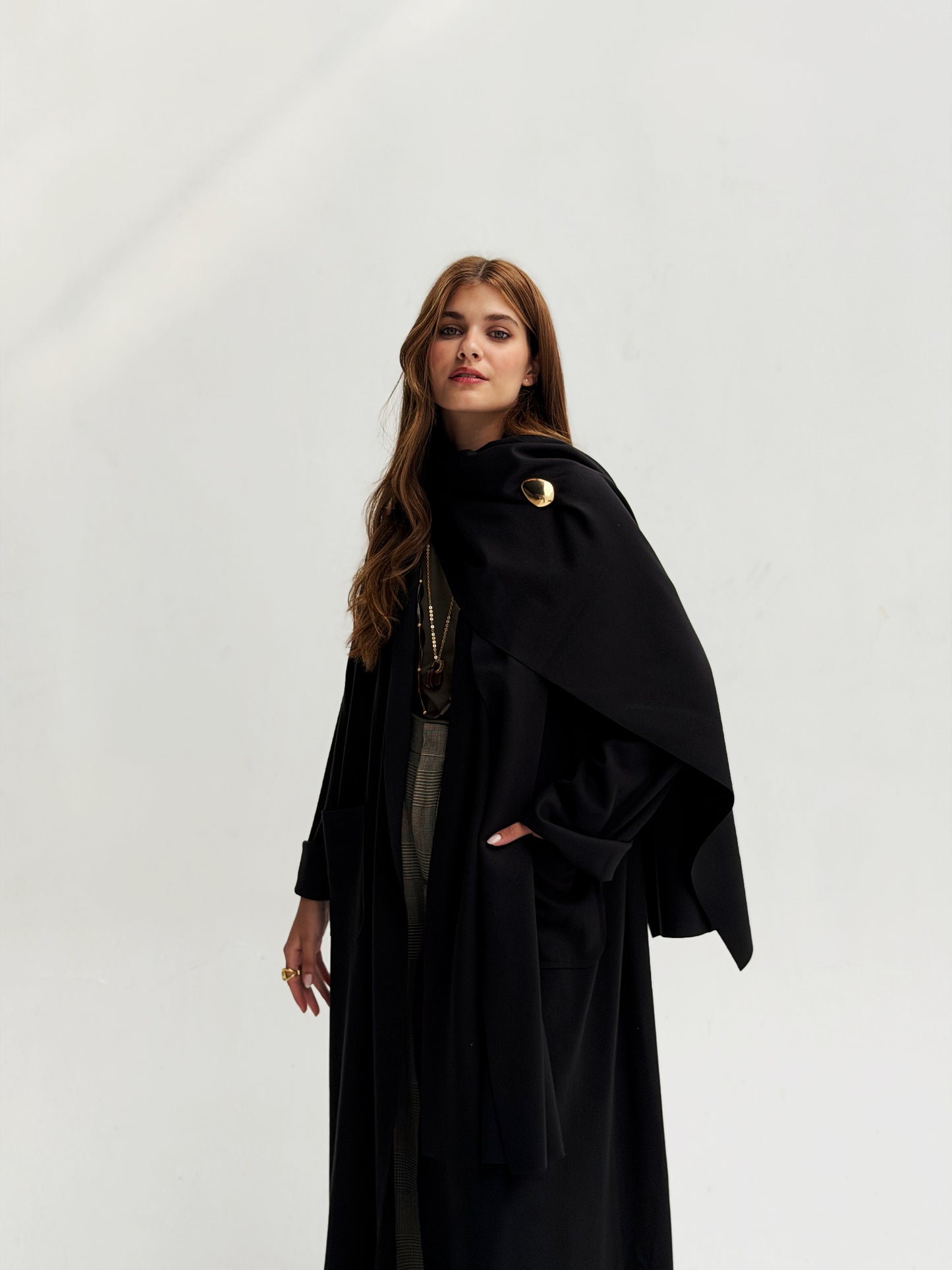 Oversize Wool Cardigan with Scarf In Black