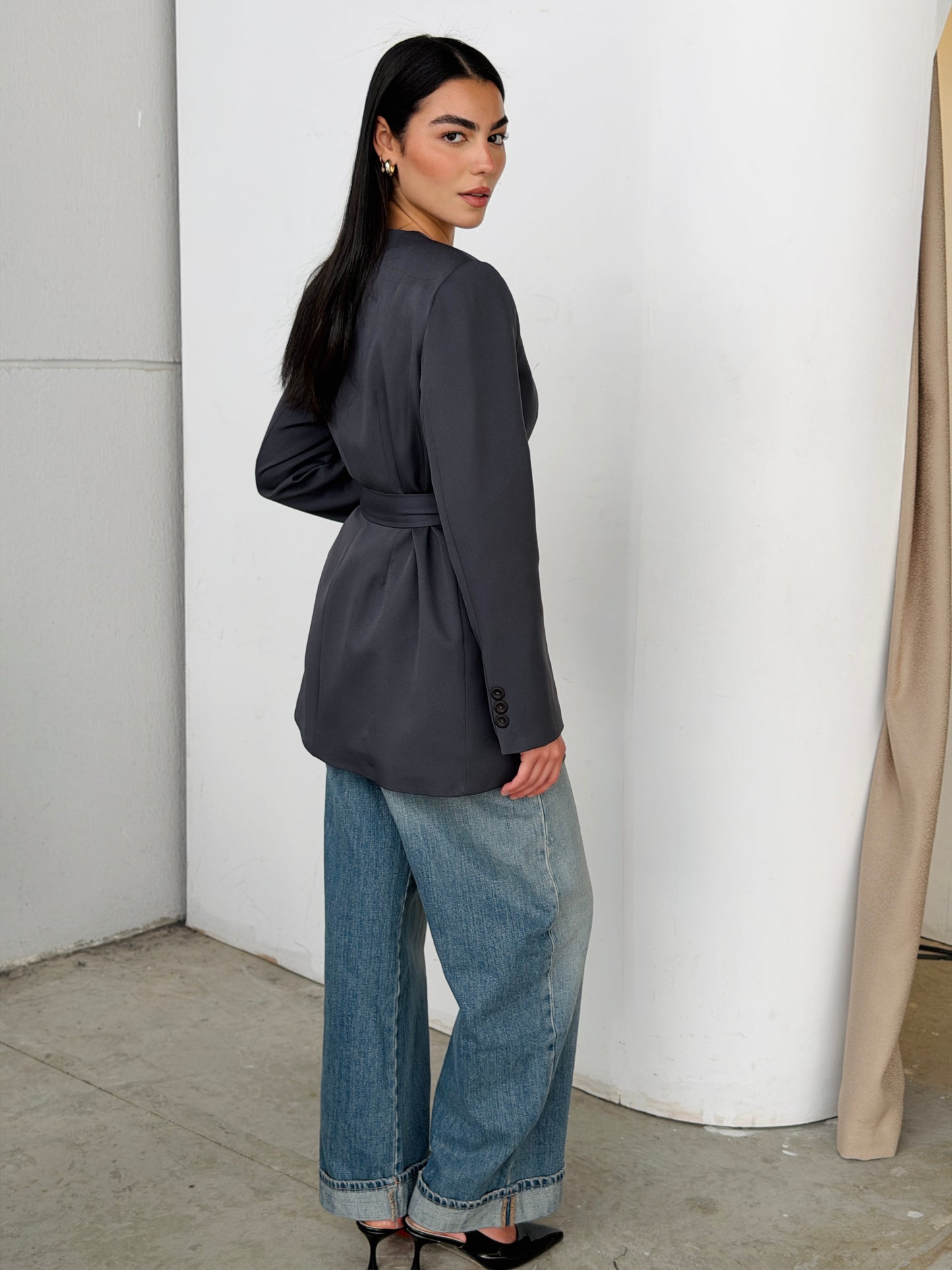 Belted Tailored Blazer in Gray