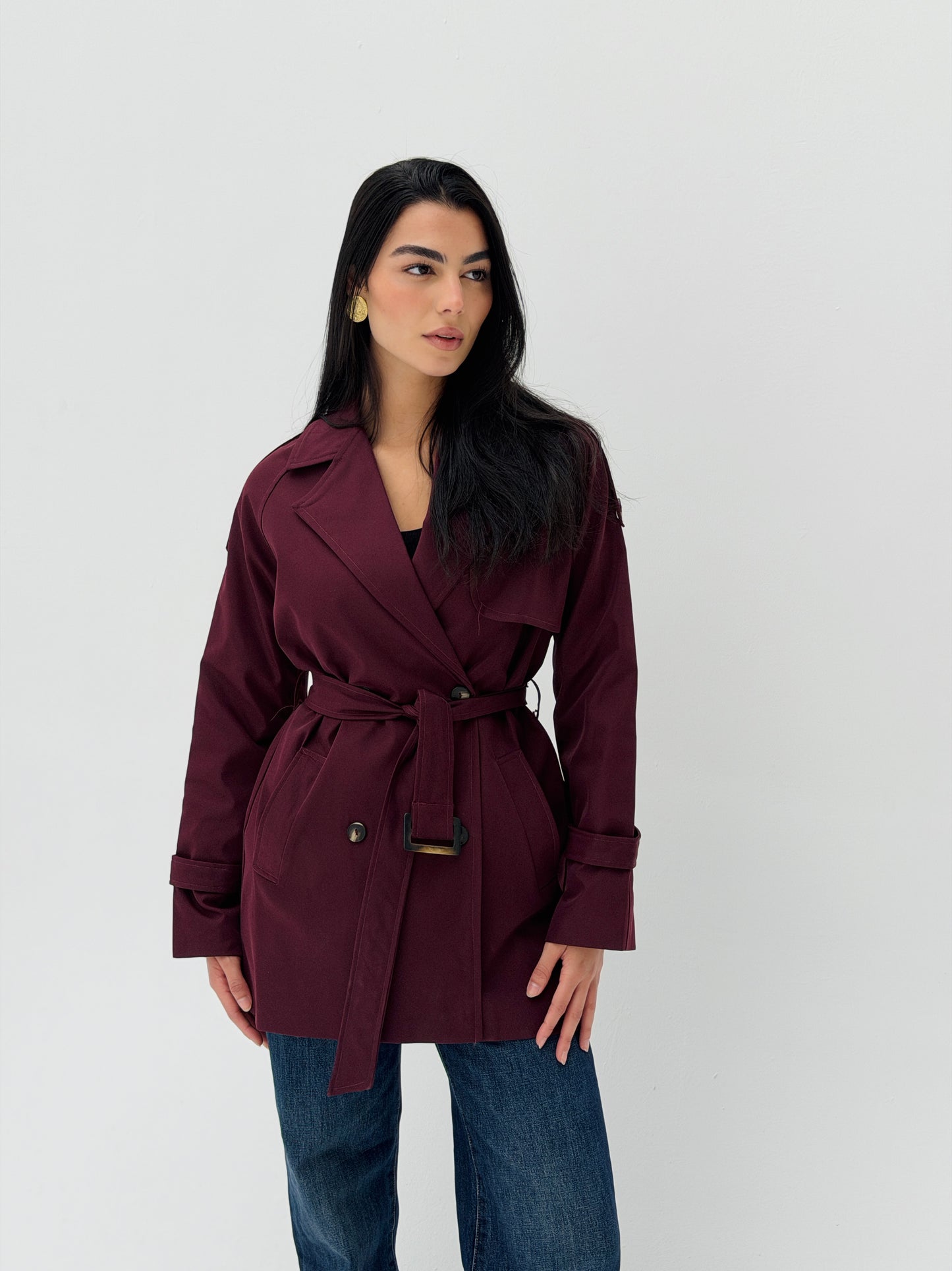 Mini Trench Coat In Burgundy