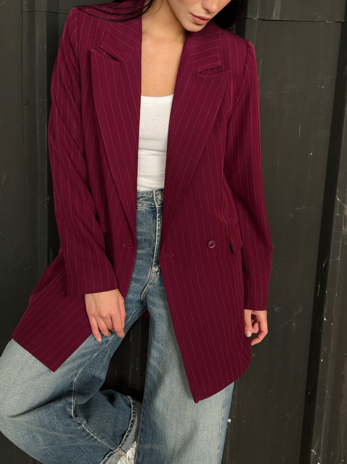 Striped Relaxed Fit blazer In burgundy
