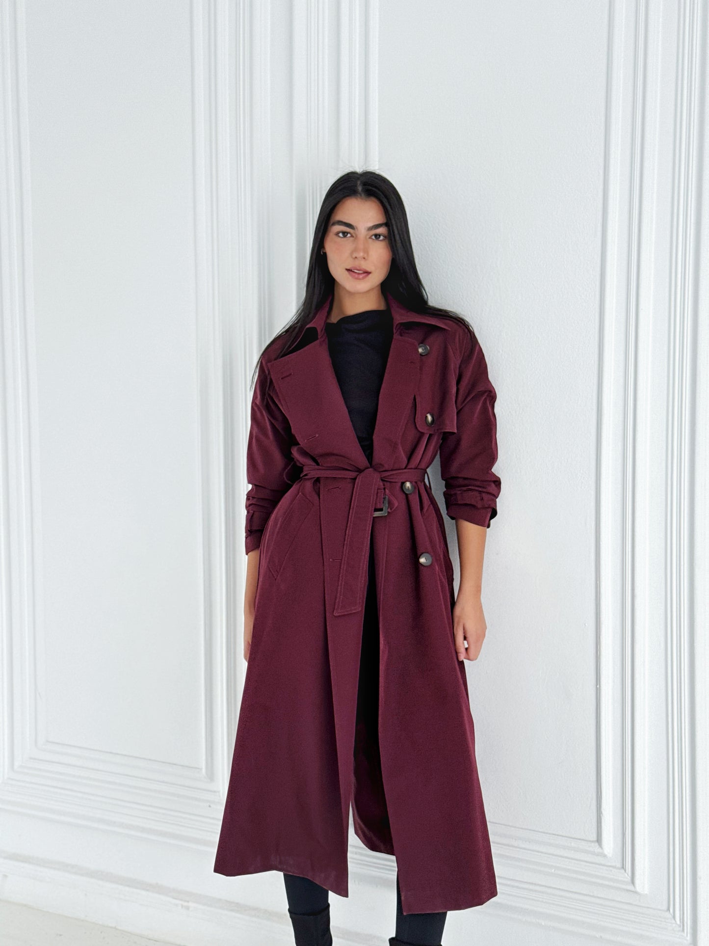Statement Trench Coat In Burgundy