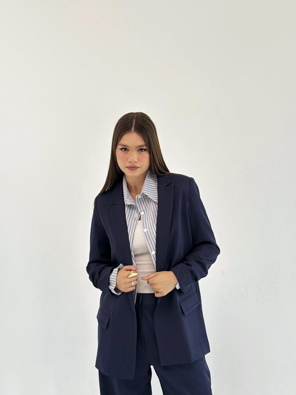 Ruffles Blazer in Navy blue