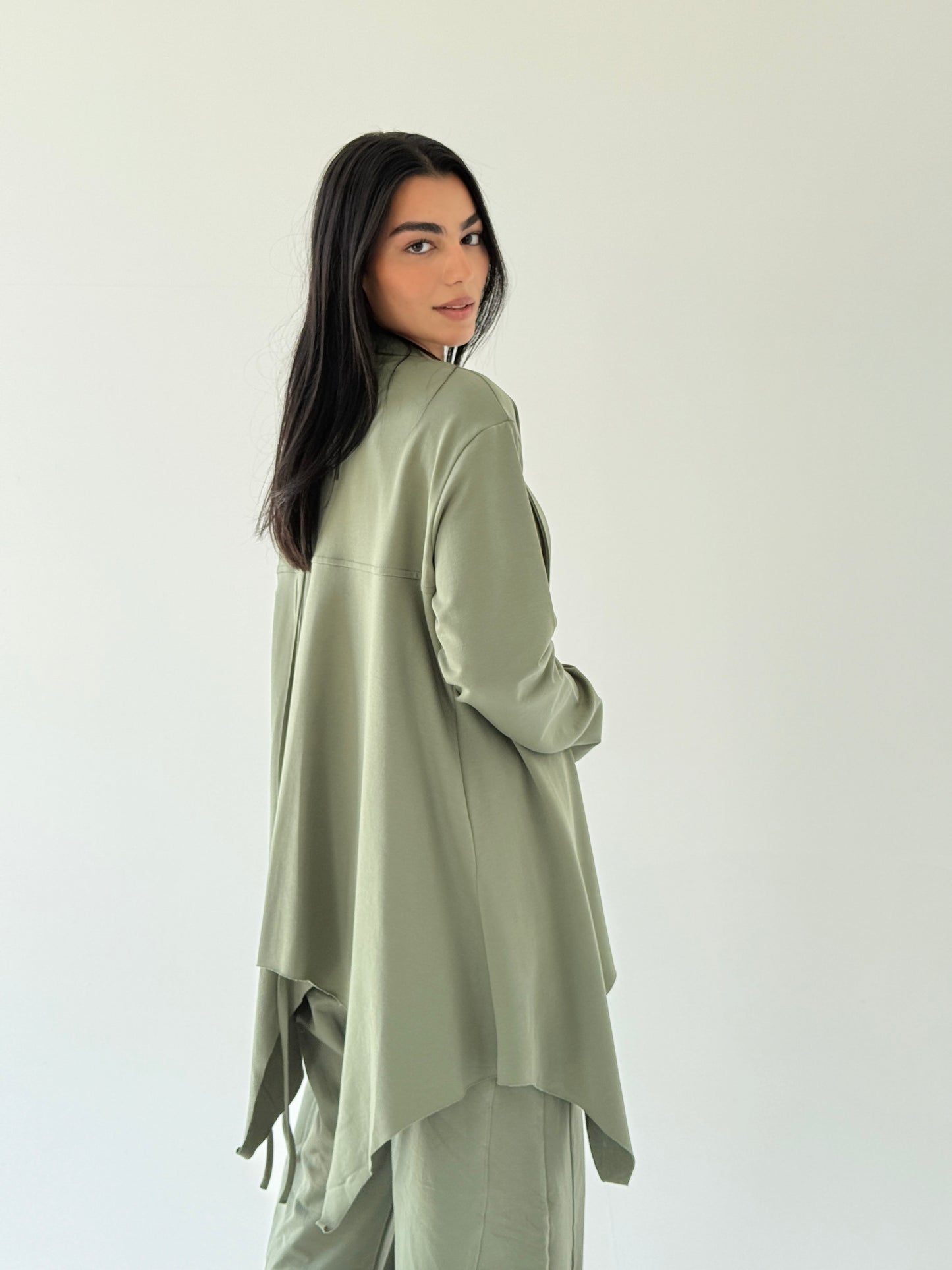Ribbon cardigan in Olive