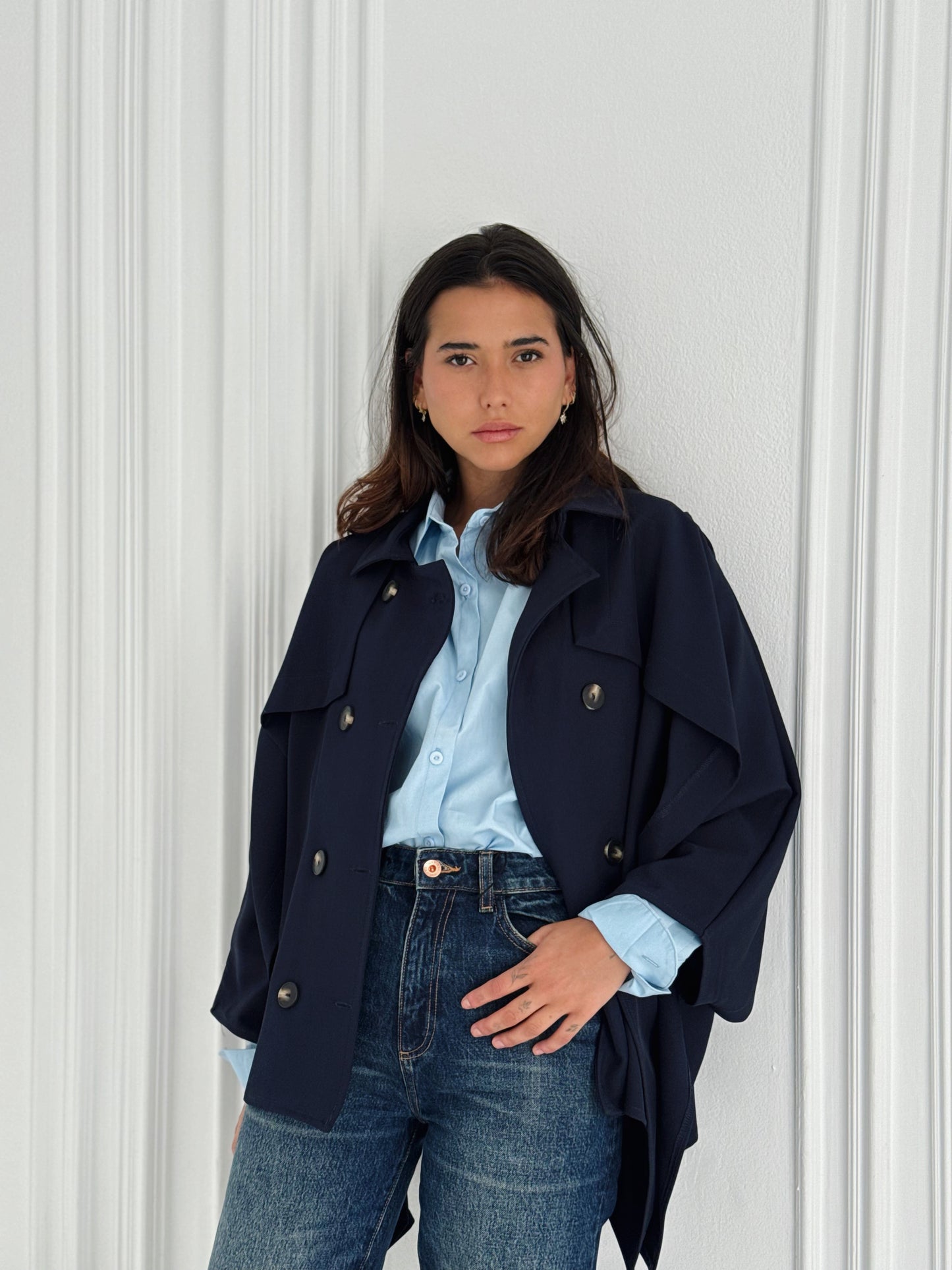 Tranch Cape In Navy Blue