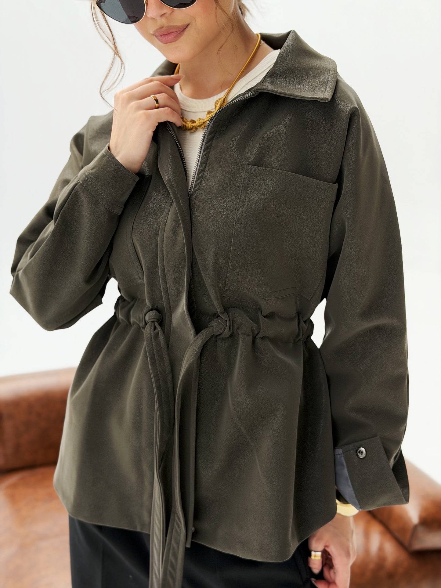 The Over-shirt Leather In Olive