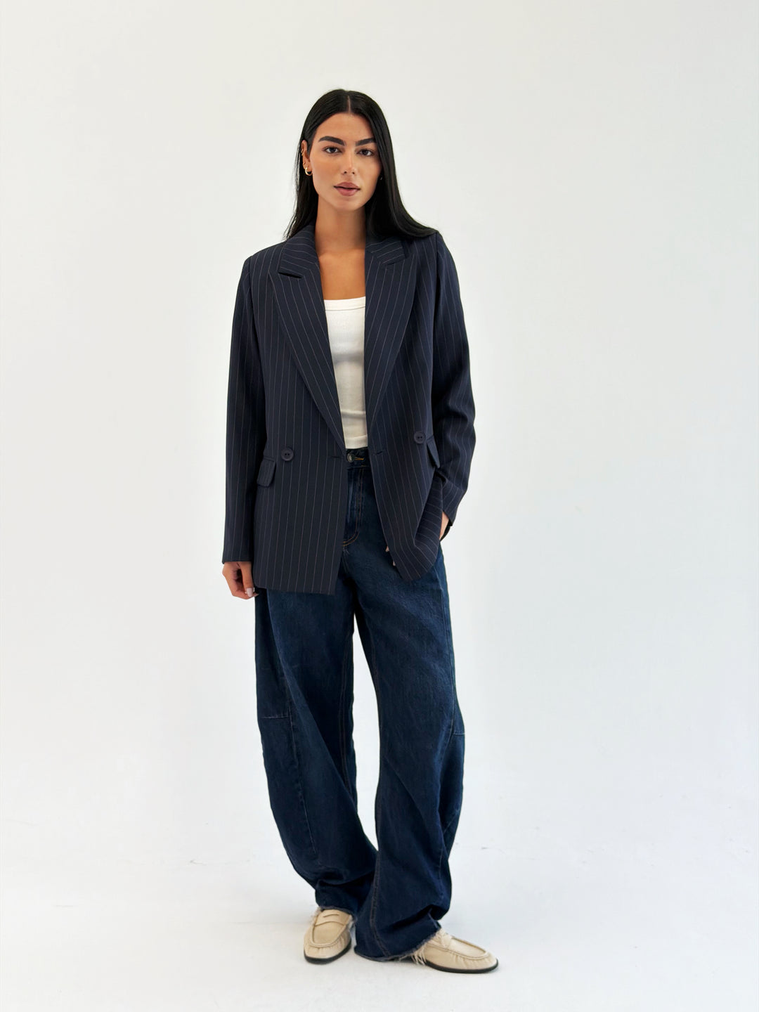 Striped Relaxed Fit blazer In Navy Blue
