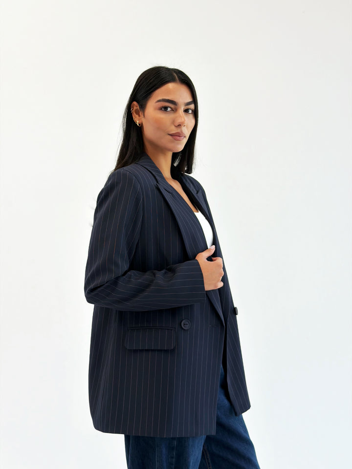 Striped Relaxed Fit blazer In Navy Blue