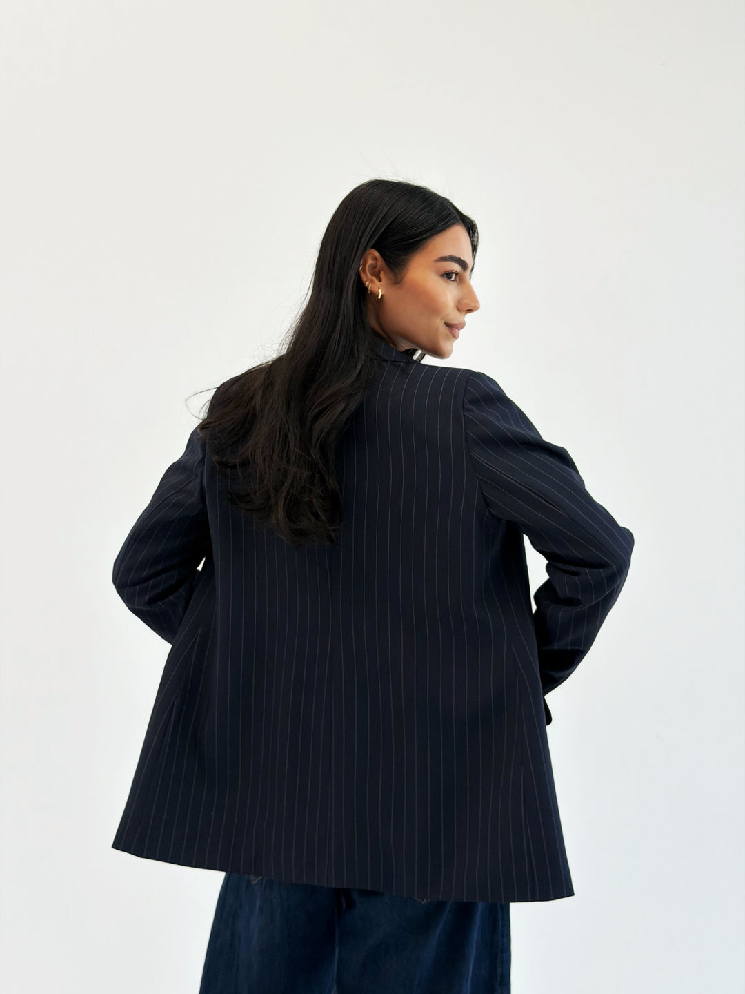 Striped Relaxed Fit blazer In Navy Blue