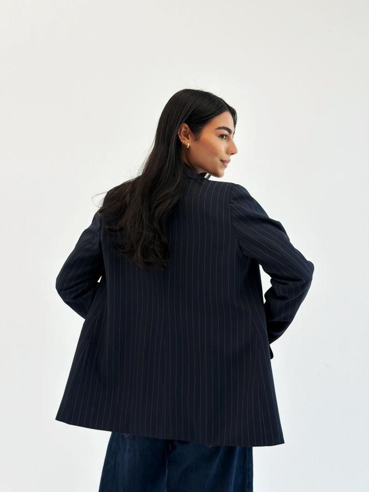Striped Relaxed Fit blazer In Navy Blue