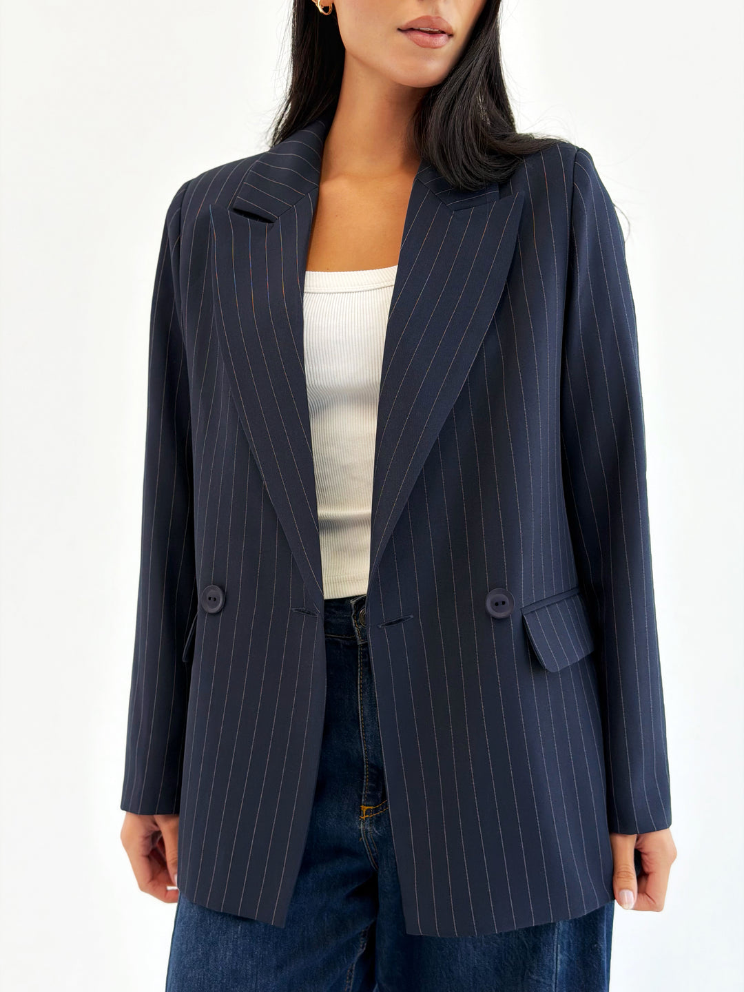 Striped Relaxed Fit blazer In Navy Blue