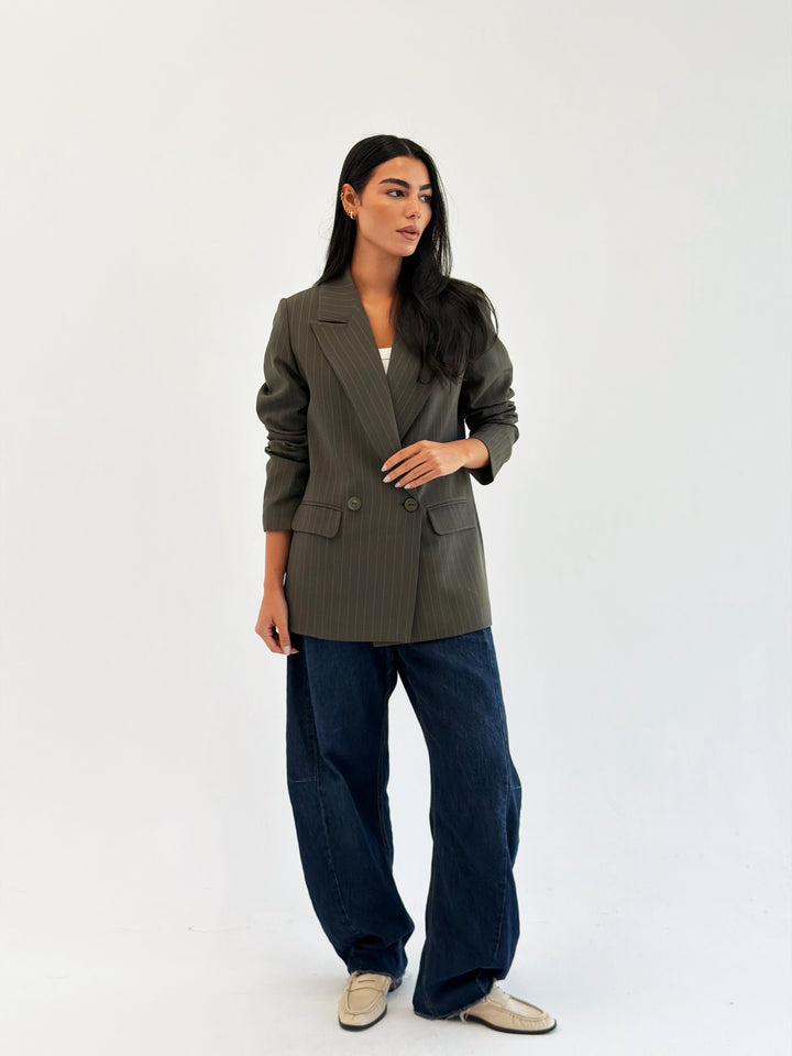 Striped Relaxed Fit blazer In Olive