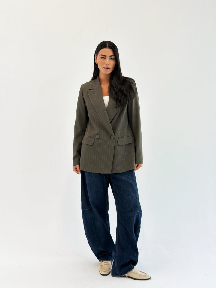 Striped Relaxed Fit blazer In Olive