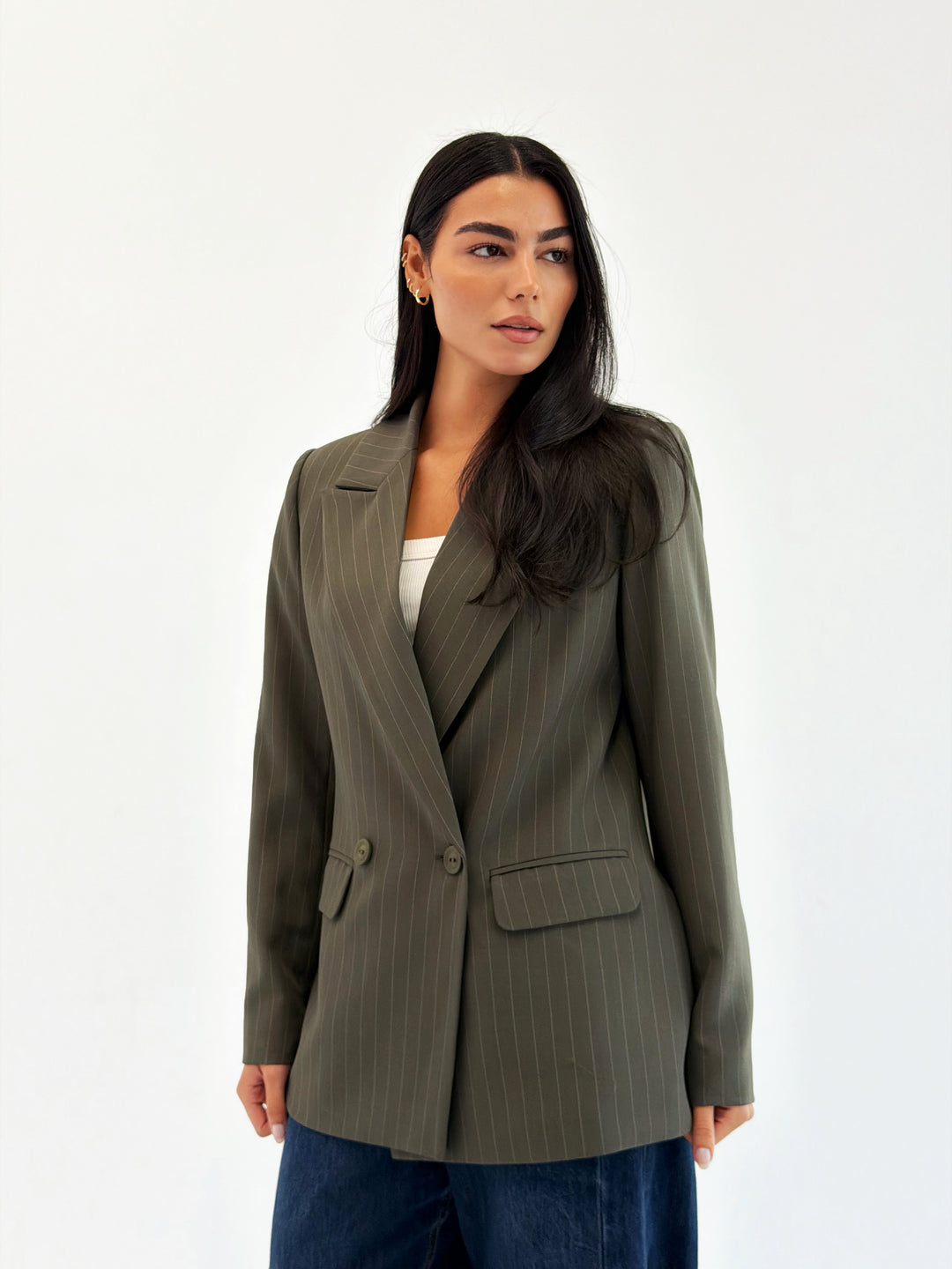 Striped Relaxed Fit blazer In Olive