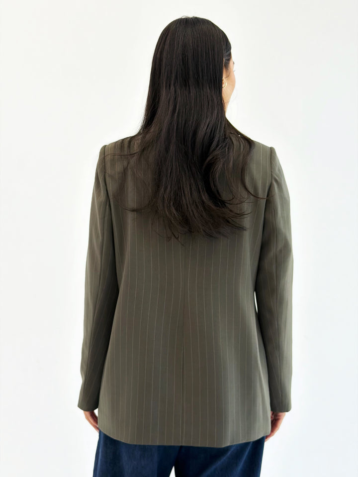 Striped Relaxed Fit blazer In Olive