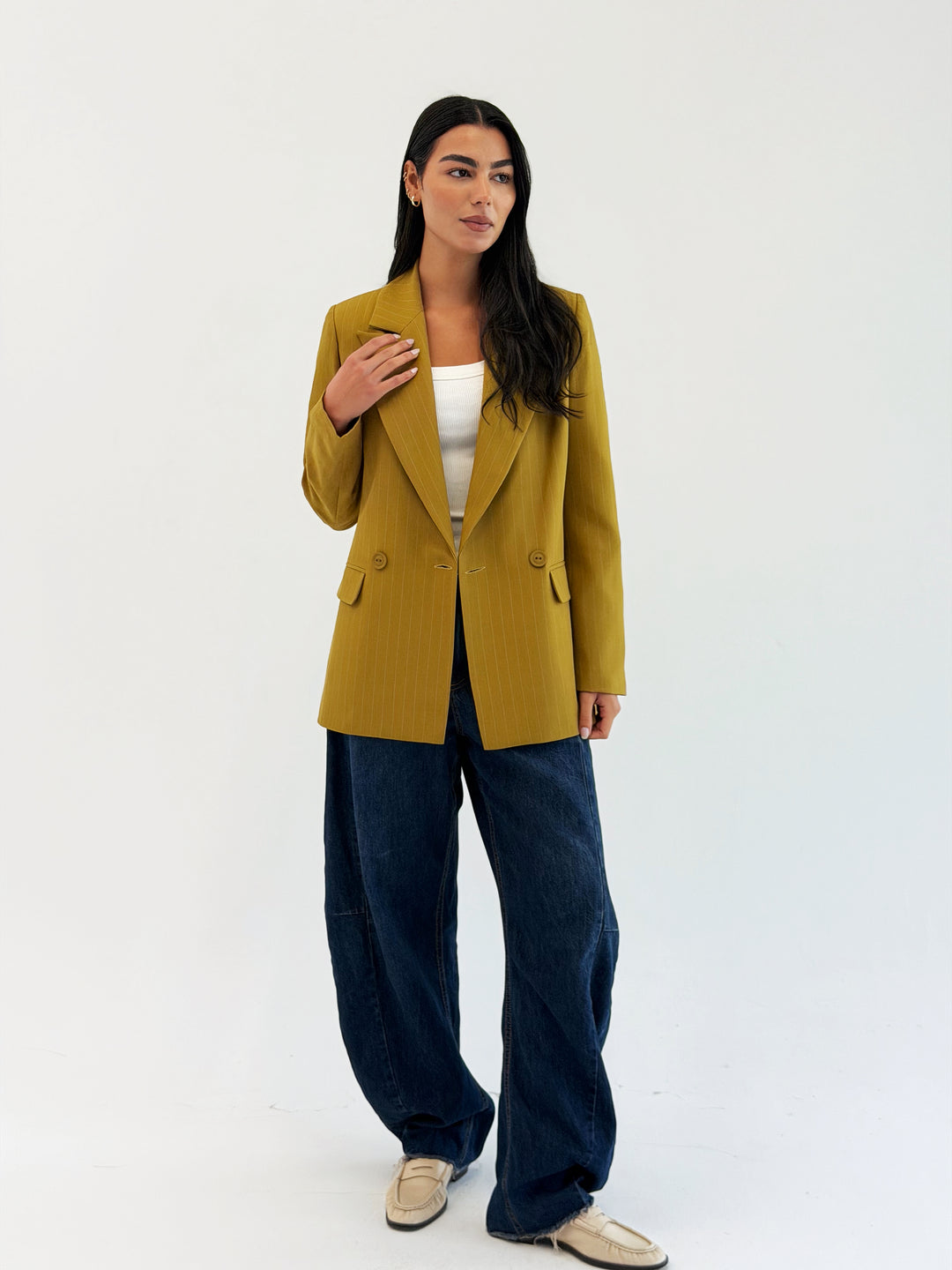 Striped Relaxed Fit blazer In Mustard
