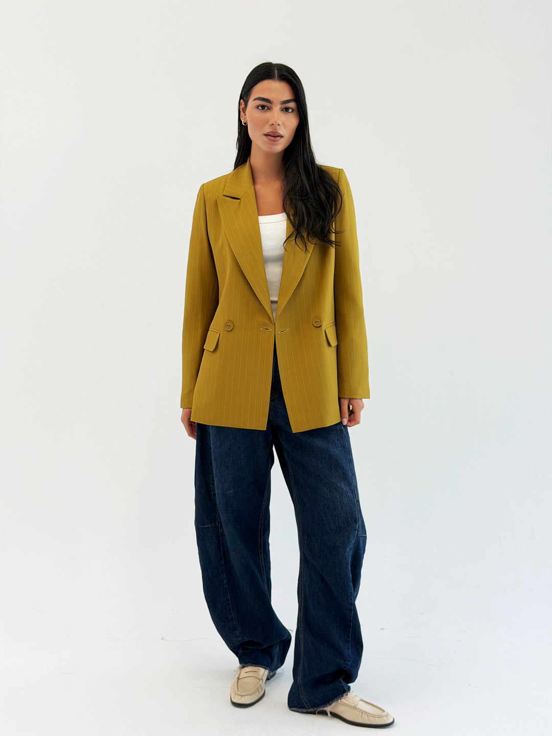 Striped Relaxed Fit blazer In Mustard