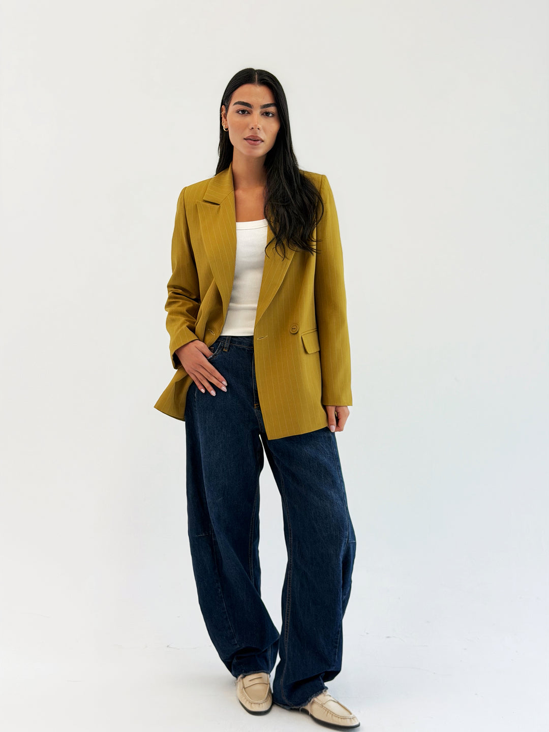 Striped Relaxed Fit blazer In Mustard