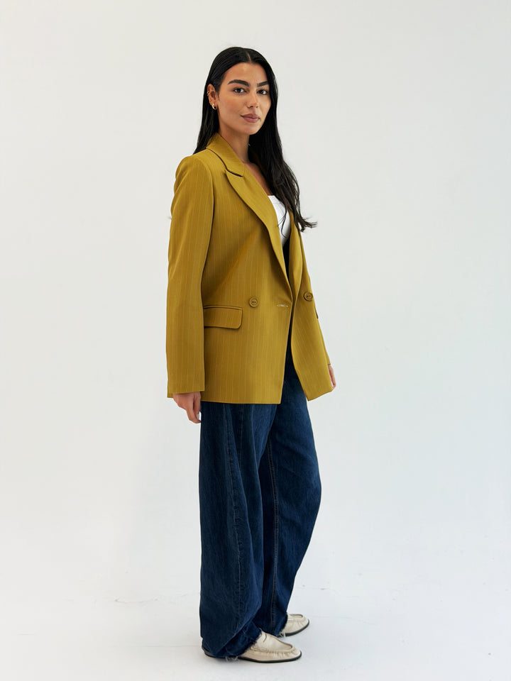 Striped Relaxed Fit blazer In Mustard