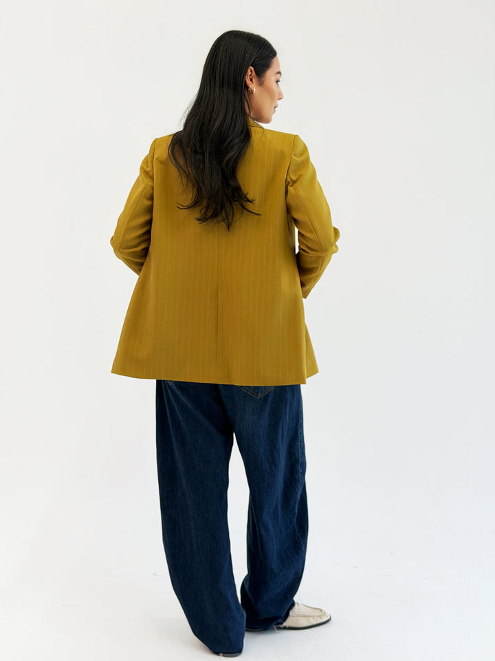 Striped Relaxed Fit blazer In Mustard