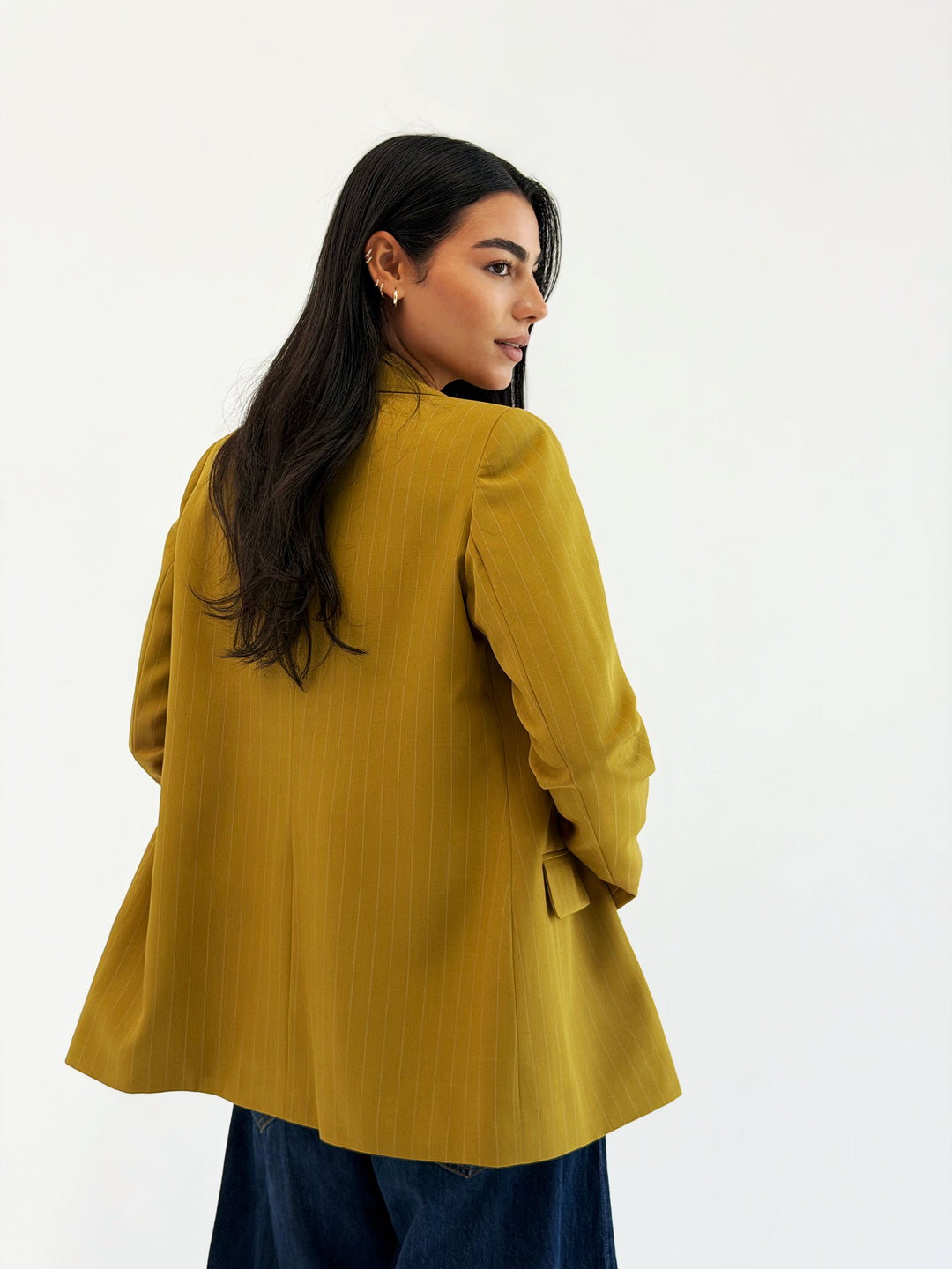 Striped Relaxed Fit blazer In Mustard
