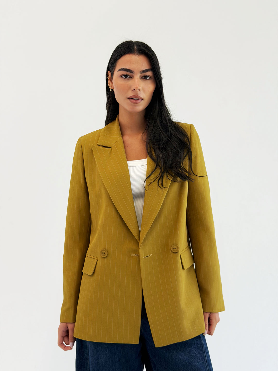 Striped Relaxed Fit blazer In Mustard