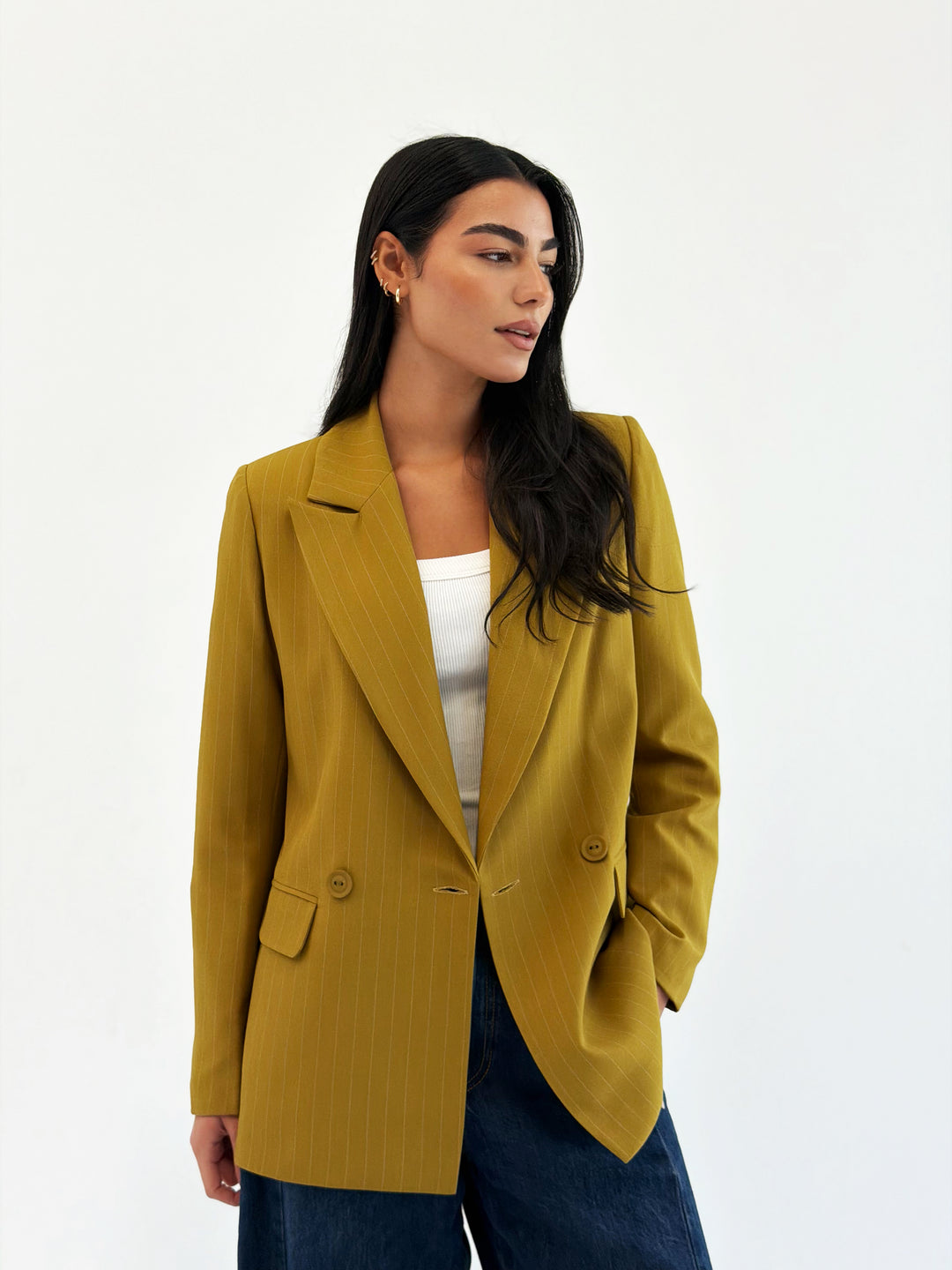 Striped Relaxed Fit blazer In Mustard