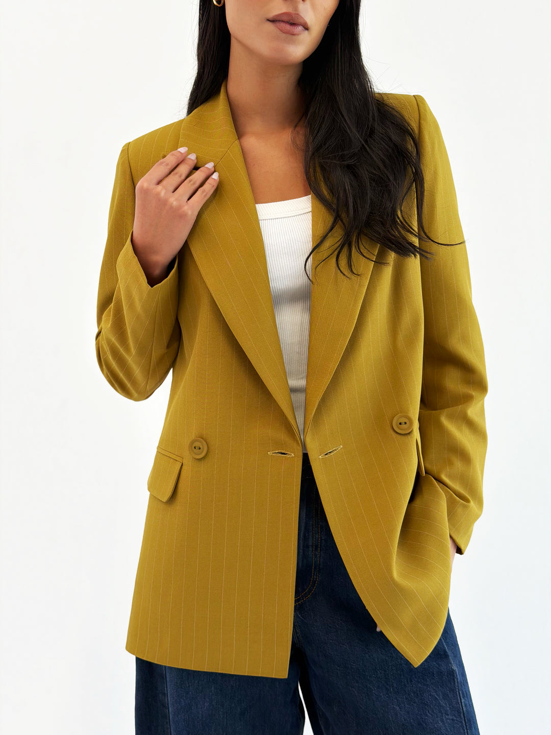 Striped Relaxed Fit blazer In Mustard